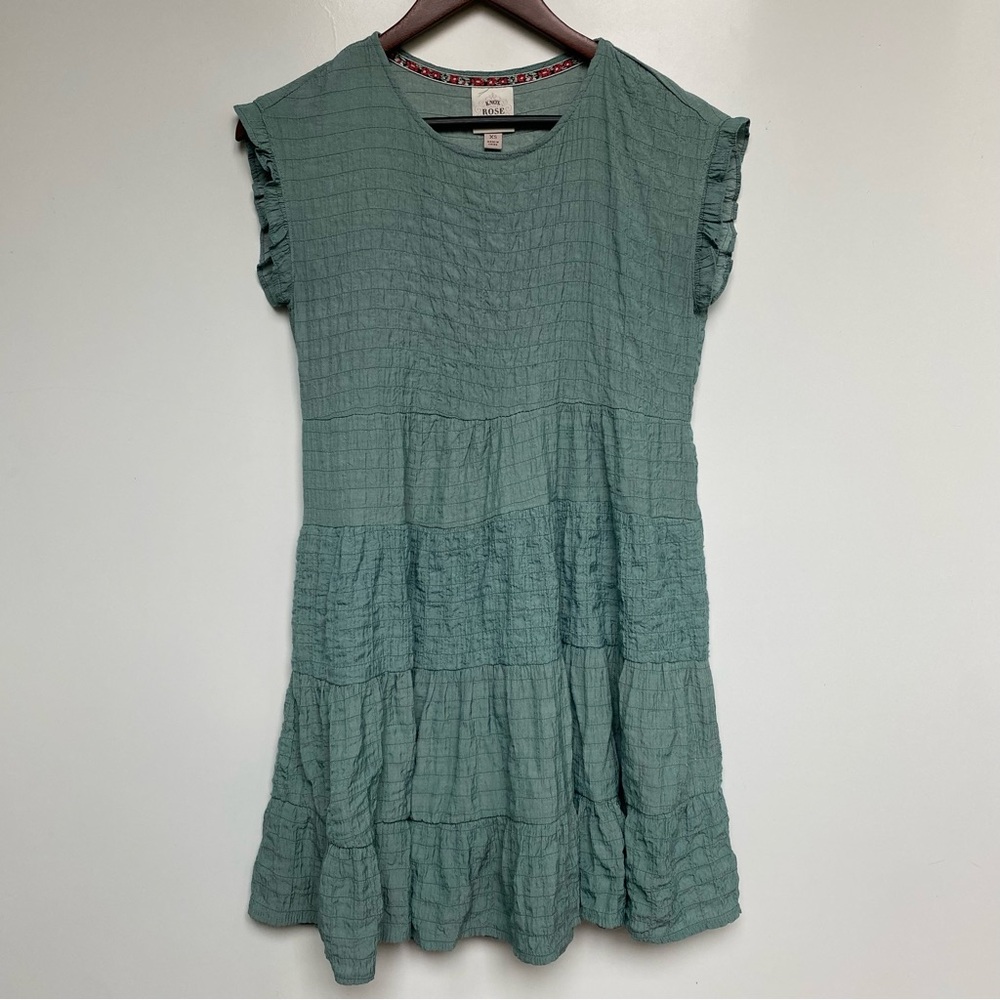 Knox Rose Sage Green Lightweight Textured Sleeveless Tiered Ruffle Dress XS
